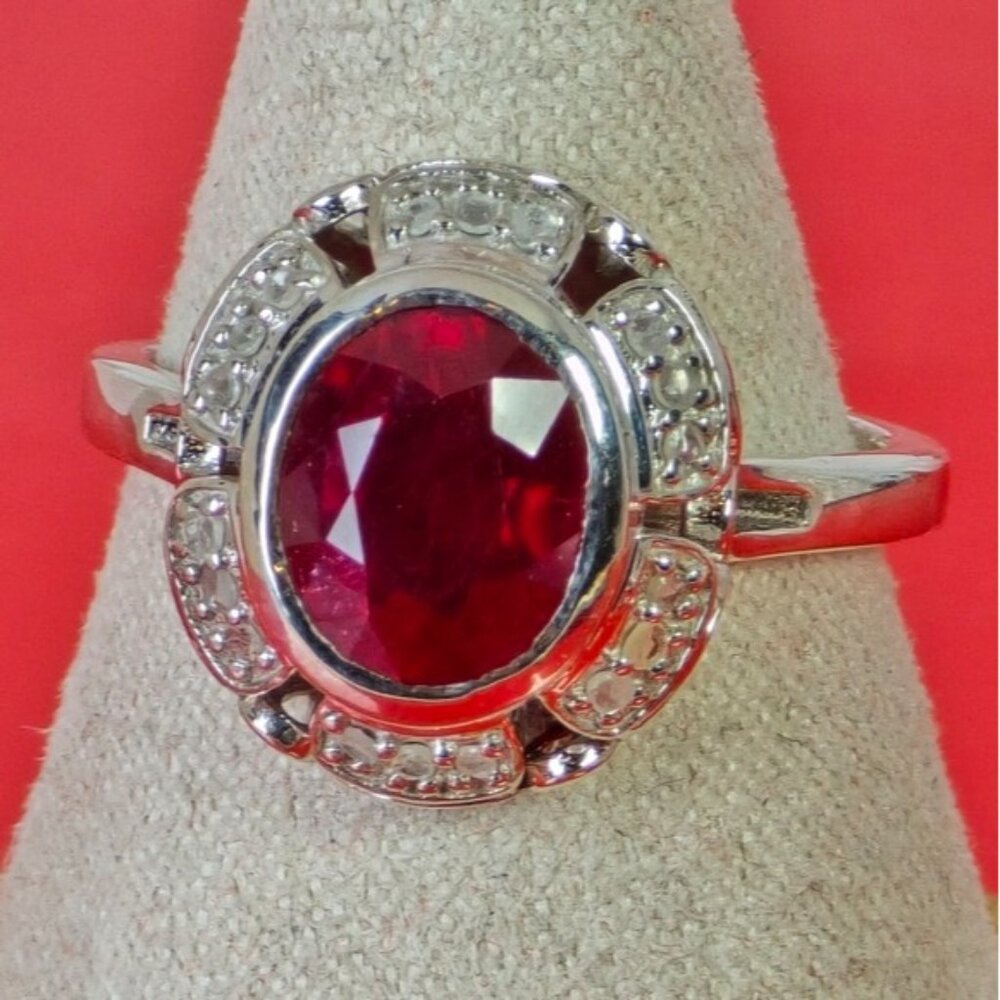 925 Sterling Silver Ring Sz 6.5 with Natural Ruby & Natural Diamonds - Picture 13 of 14